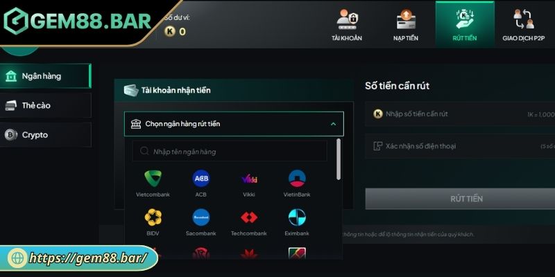 Các yêu cầu bắt buộc khi thực hiện rút tiền GEM88