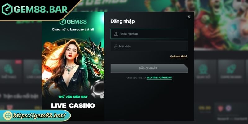 Thực hiện đăng nhập GEM88
